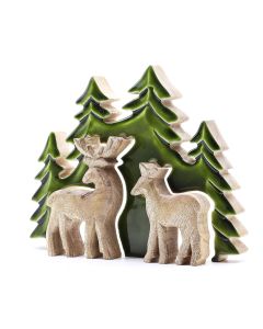 Two Deer in the Forest 3D Mango Wood Decoration — view 1