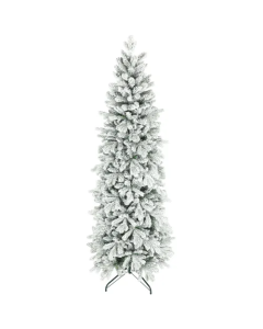 HOMCOM 7ft snow flocked slim artificial Christmas tree with dense snowy branches and metal stand