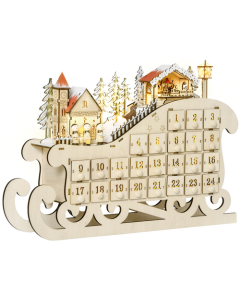 HOMCOM Light-Up Wooden Sleigh Advent Calendar with 24 Drawers
