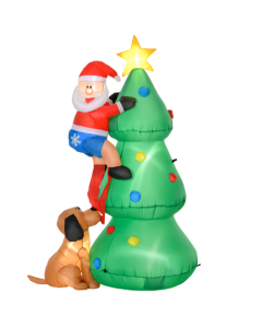 HOMCOM 1.8m Inflatable Christmas Tree with Santa & Dog – LED Lights