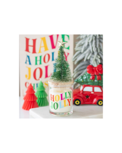 Holly Jolly Pine & Fir Glass Candle with Tree — view 1