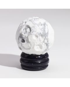 White Howlite Gemstone Planet with Goldstone Stand — Moon — product view