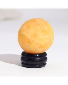Yellow Jade Gemstone Planet with Goldstone Stand — Saturn — product view