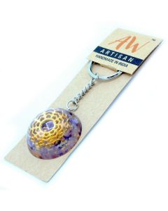 Amethyst Mandala Hearts Orgonite Keyring — product view