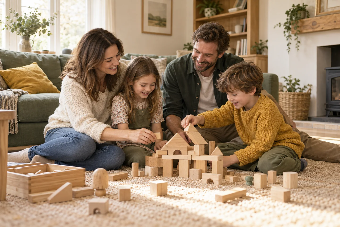 A family enjoying an afternoon of building and playing together